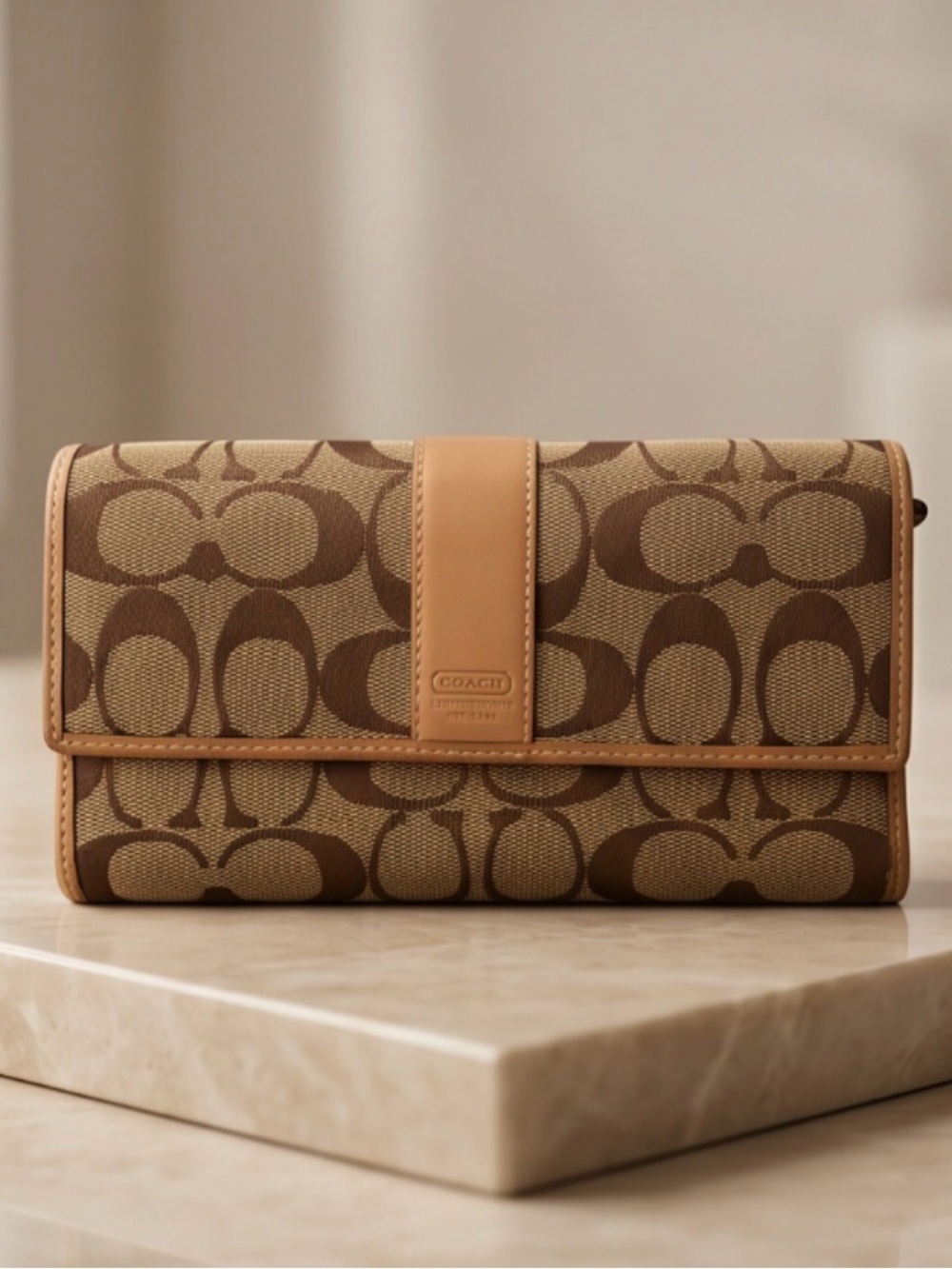 Vintage Coach Hamptons Signature Monogram Trifold Long Wallet